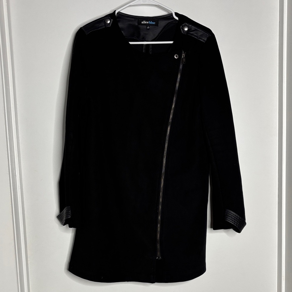 Alice Blue Black Coat with Leather Accents